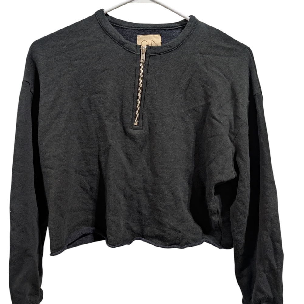 Chaser Cropped Zip Pullover, Black, Small